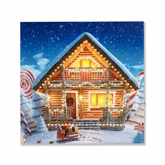 LED-beleuchtetes Haus, Winterszene, weihnachtliche Leinwand-Wandkunst für Dekoration