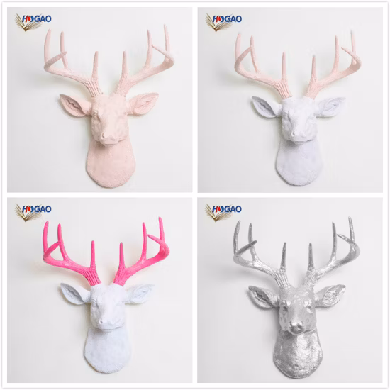 Bunte OEM-preiswerte hängende Wand-Tierkopf-Möbel, lebensgroße Hirschstatuen, Harzskulptur