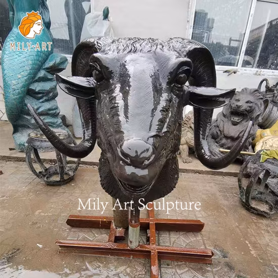 Garten-Außendekoration, 3D-Wandkunst, lebensgroße Bronze-Ziegenkopf-Skulptur, Statuenkunst